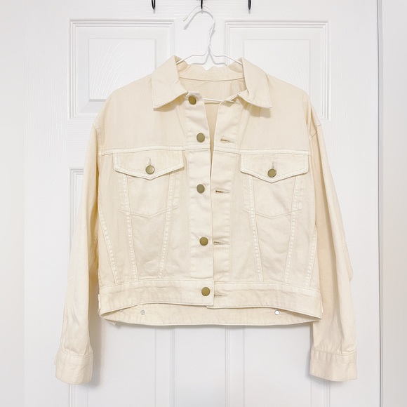 Majestic Legon Jackets & Blazers - Majestic Legon Cropped Jean Jacket Size M Ivory Japan Kawaii Spring Summer